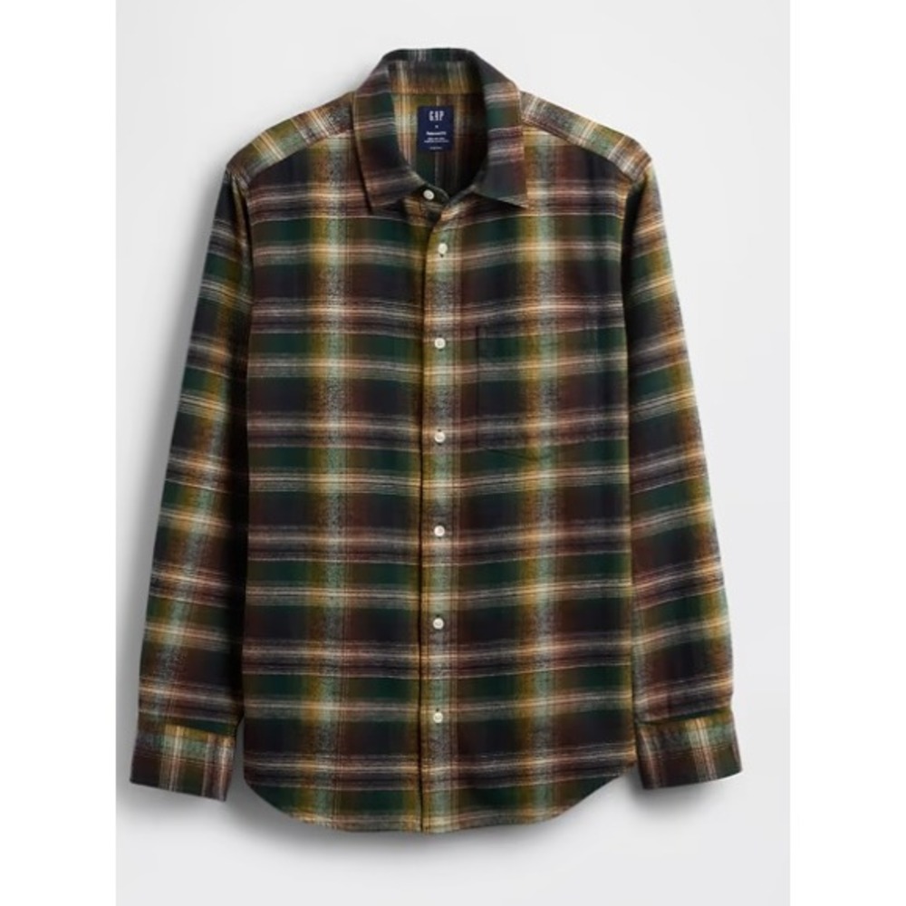 Gap Flannel Shirt Mens L Black Shadow Plaid Organic Cotton Relaxed Fit - Picture 4 of 7